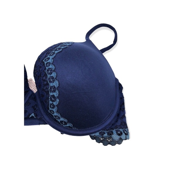 Victorias Secret Bra 34DD Drk Blue Light Blue Lace Push Up Soft Padded 34 DD - Picture 2 of 6